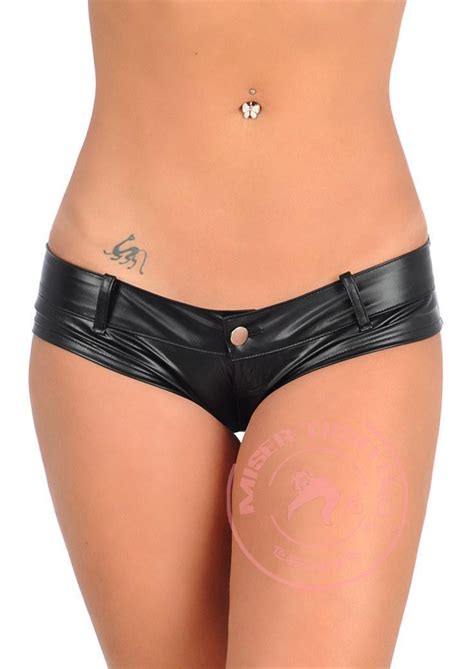 Sexy Triangle Mini Pu Plus Size Faux Leather Shorts Black Women Low