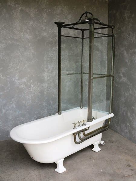 antique bathroom cast iron canopy  glass shower bath