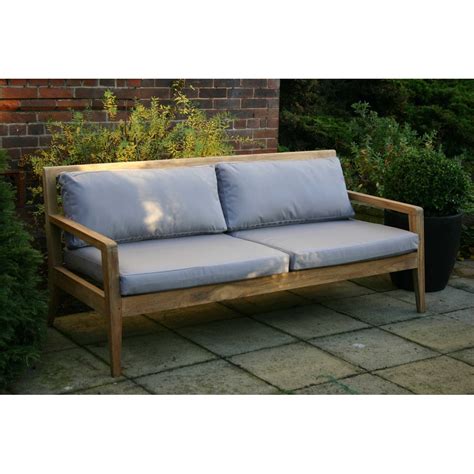 menton luxury teak sofa bench  grey cushions pr home