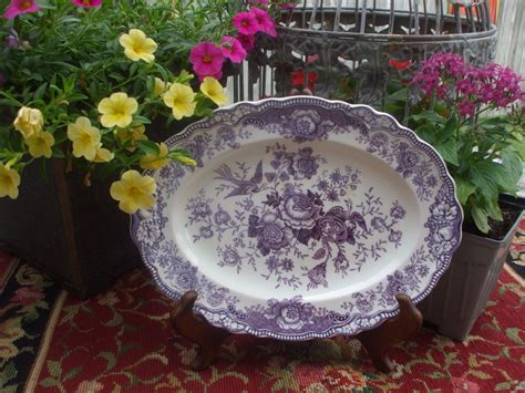 crown ducal purple transferware platter pheasants birds