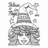Coloring Halloween Pages Witch Magic Believe Adults Witches Adult Color Printables Sheets Book Hat Printable Grown Fall Want Hand Spooky sketch template