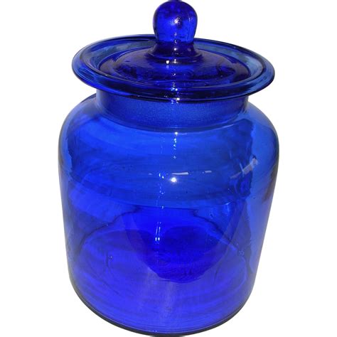 Cobalt Blue Glass Canister Jar Ground Glass Stopper From