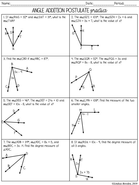 segment  angle addition postulate worksheet