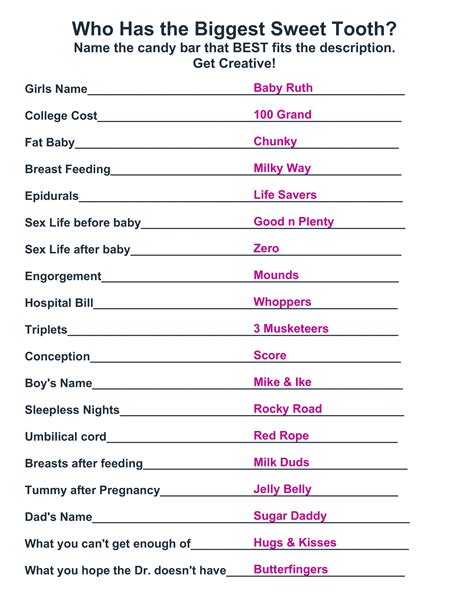printable baby shower games  answer key