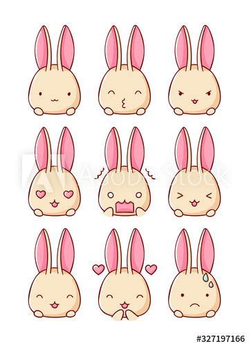set  emotions bunny cute kawaii isolated  white background flat
