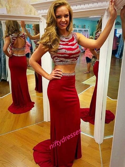 Two Piece Red Prom Dresses 2016 Backless Pregnant Prom