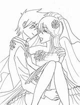 Outline Anime Couple Template Wedding Coloring Pages Sketch sketch template