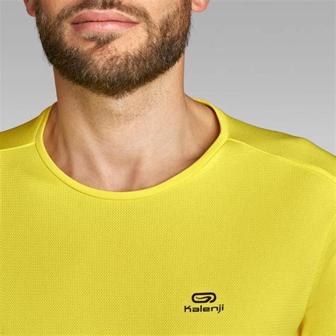 kalenji dry mens breathable running  shirt lemon decathlon