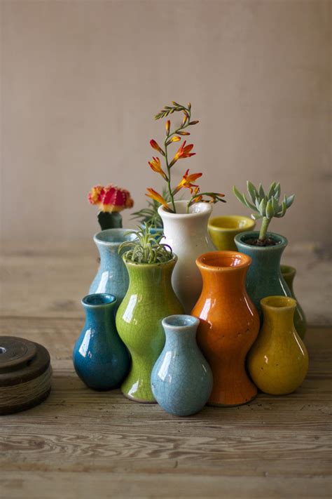 Set Of Thirteen Nesting Multi Colored Ceramic Bud Vases