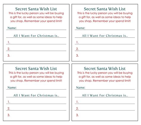secret santa lists templates printable word searches