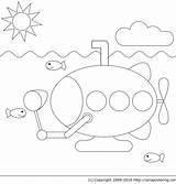 Submarine Coloring Fishing sketch template