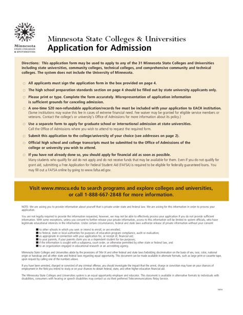 minnesota state colleges and universities application form free download