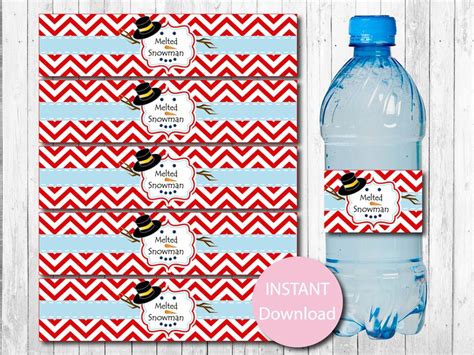 printable melted snowman water bottle labels water bottle etsy