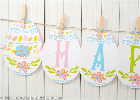 printable easter egg banner reads happy easter cute colorful