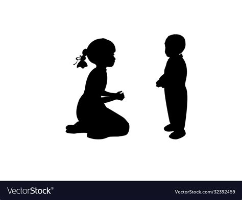 Silhouette Sister Takes Care Little Brother Vector Image