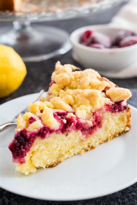 easy lemon raspberry cake  crumb topping plated cravings