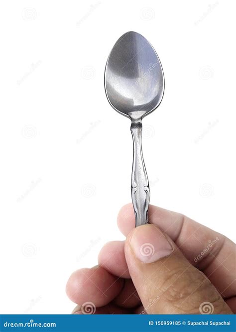 hand holding spoon isolated  white background stock image image