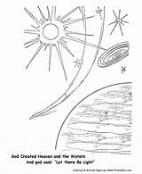 Creation Coloring Pages Bible Earth Printables God Light Created There Let Story Printable Night Beginning Sheets Sunday School Biblical Genesis sketch template