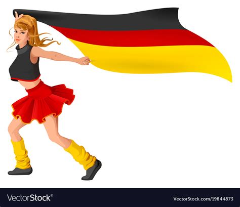 German Girl Cheerleader Fan Hold Flag Soccer Vector Image