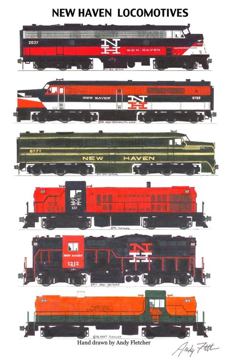 5 new haven railroad locomotives hand drawn by andy fletcher railroad posters and postcards