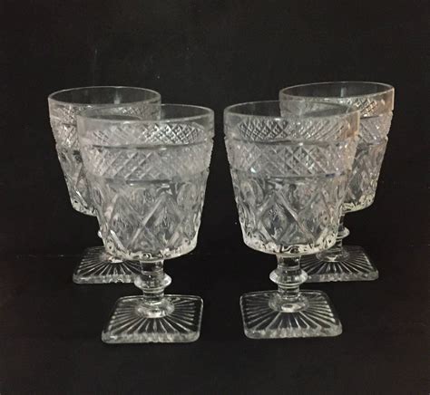 Vintage Wine Goblets Set Of 4 Imperial Cape Cod Pressed Glass Clear