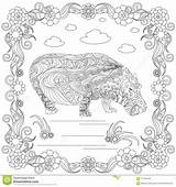 Hippo Tangle Antistress Vectorillustratie Kleurende Schets sketch template