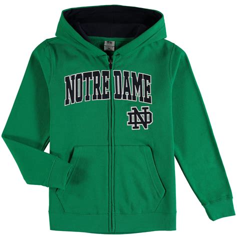 notre dame fighting irish youth kelly green applique arch logo full zip hoodie