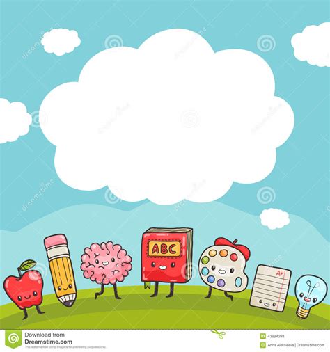 cute cartoon characters   school background stock