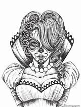 Coloring Skull Pages Sugar Dead Adult Printable Skulls Girl Sexy Colouring Book Flowers Adults Muertos Los Color Print Mary Jane sketch template
