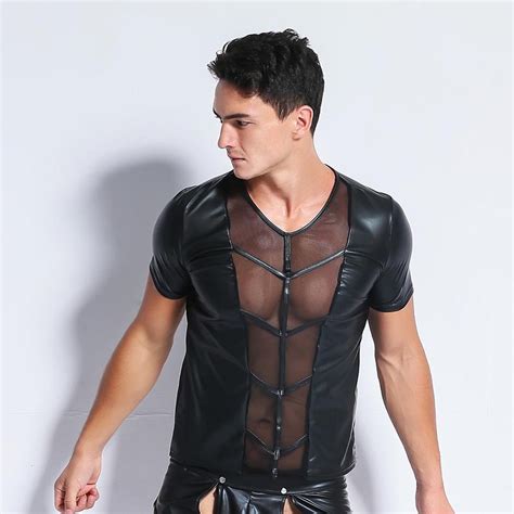 mens stringer tank tights pu leather vest men sexy lingerie faux
