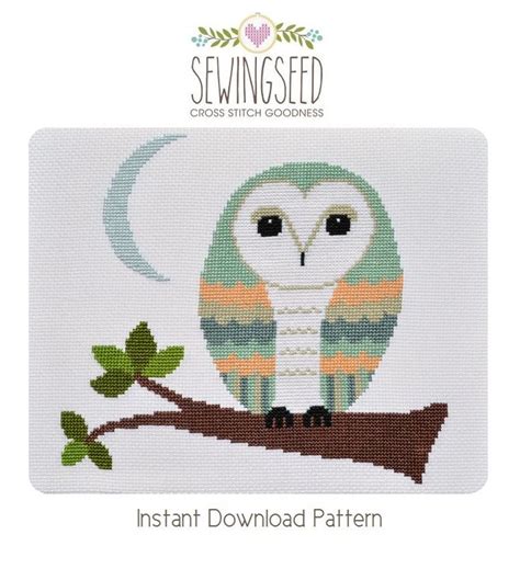 barn owl cross stitch pattern instant  whimsical diy etsy