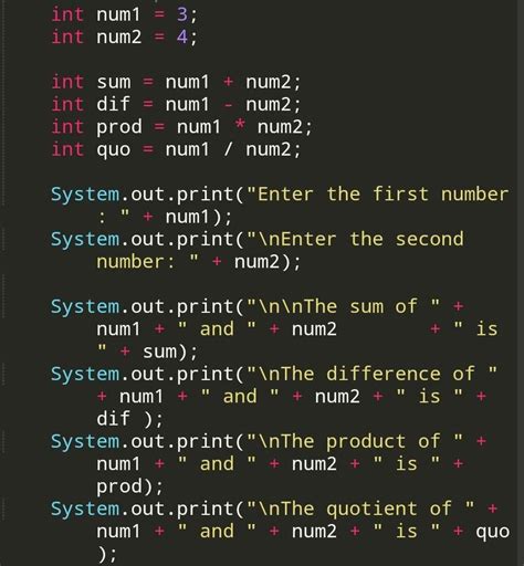java program  find  sum difference product  quotient   integers brainlyin