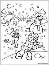 Kids Playing Snow Winter Coloring Pages Drawing Color Printable Print Coloringpagesonly Getdrawings sketch template