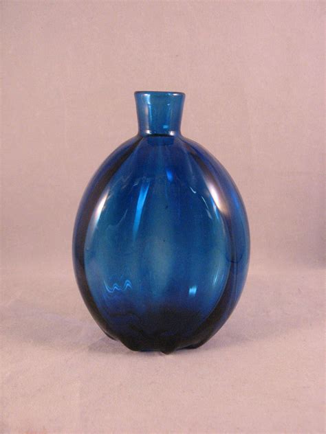 Vintage Cobalt Blue Art Glass Vase Or Flask 1960 S From