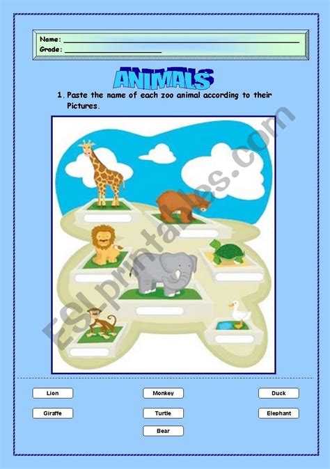 animals activities esl worksheet  emaflor