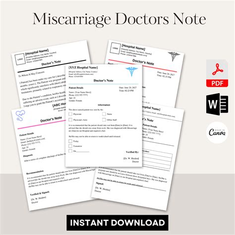 miscarriage doctors note template printable   word templateminute