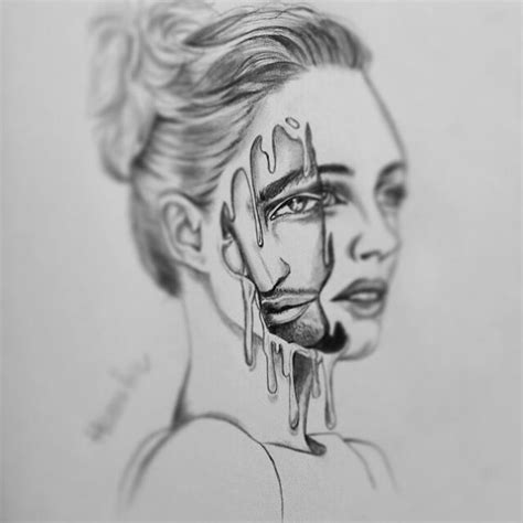drawing   womans face  dripping paint   cheek  hands