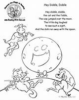 Nursery Diddle Coloring Rhymes Hey Pages Rhyme Go Dog Printable Preschool Kids Reading Cow Color Moon Over Jumped Crafts Clipart sketch template
