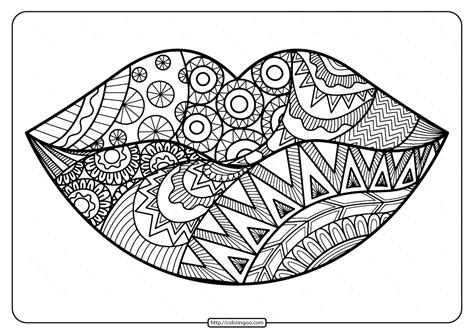 lips  decorated  doodles  patterns coloring book page