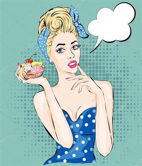 pop art illustration woman with morning cup of tea pin up girl speech
