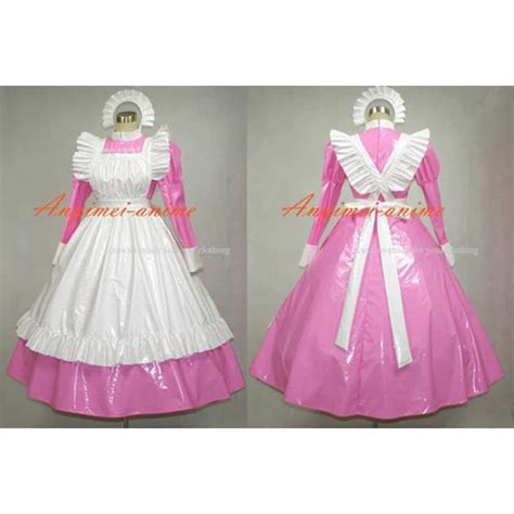 sexy sissy maid pvc dress pink lockable uniform cosplay costume tailor