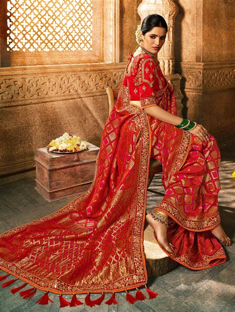 red silk   designer woven saree  heavy work lace   saree saree shopping