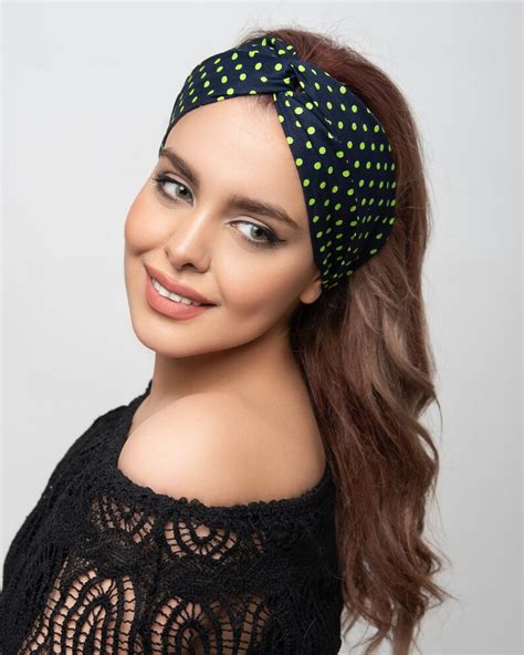 Polka Dots Headband Women In Colors Stretch Headband Blue Etsy