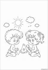 Boy Girl Playing Little Color Pages Coloring Online sketch template