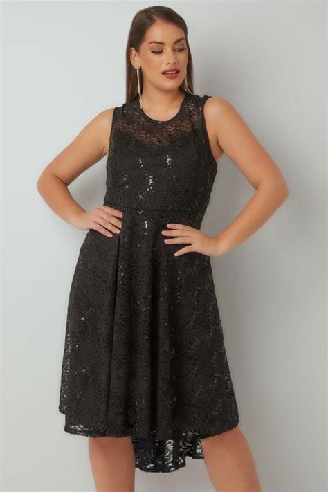 black sequin embellished dress with curved hem plus size 16 to 36