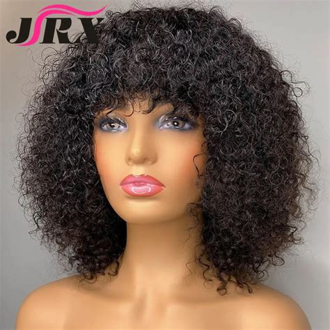 jerry curly human hair wigs  bangs full machine  wigs highlight honey blonde colored