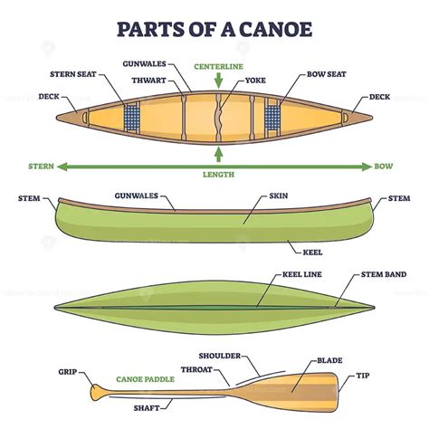 parts  canoe boat  water paddle mechanical description outline diagram vectormine