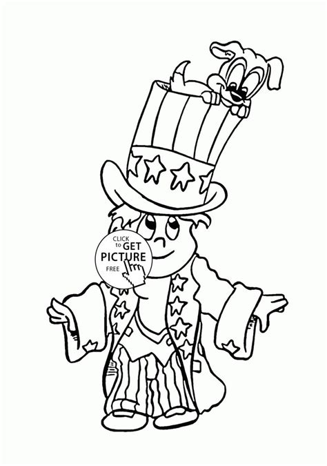funny patriotic boy  puppy fourth  july coloring page  kids