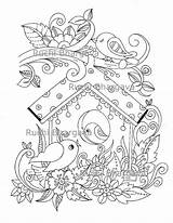 Coloring Bird House Pages Adult Line sketch template