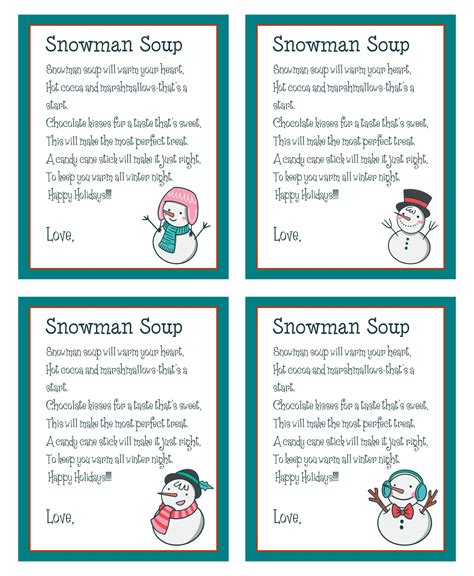 snowman soup printable printable world holiday